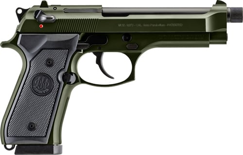 Beretta 92FS J92F300GRTB18 Semi-Auto Pistol, 9mm Luger, 5.1" Threaded Barrel, 2-18 Rd Mags, 18+1 Capacity, DA/SA OD Green Cerakote, Serrated Slide